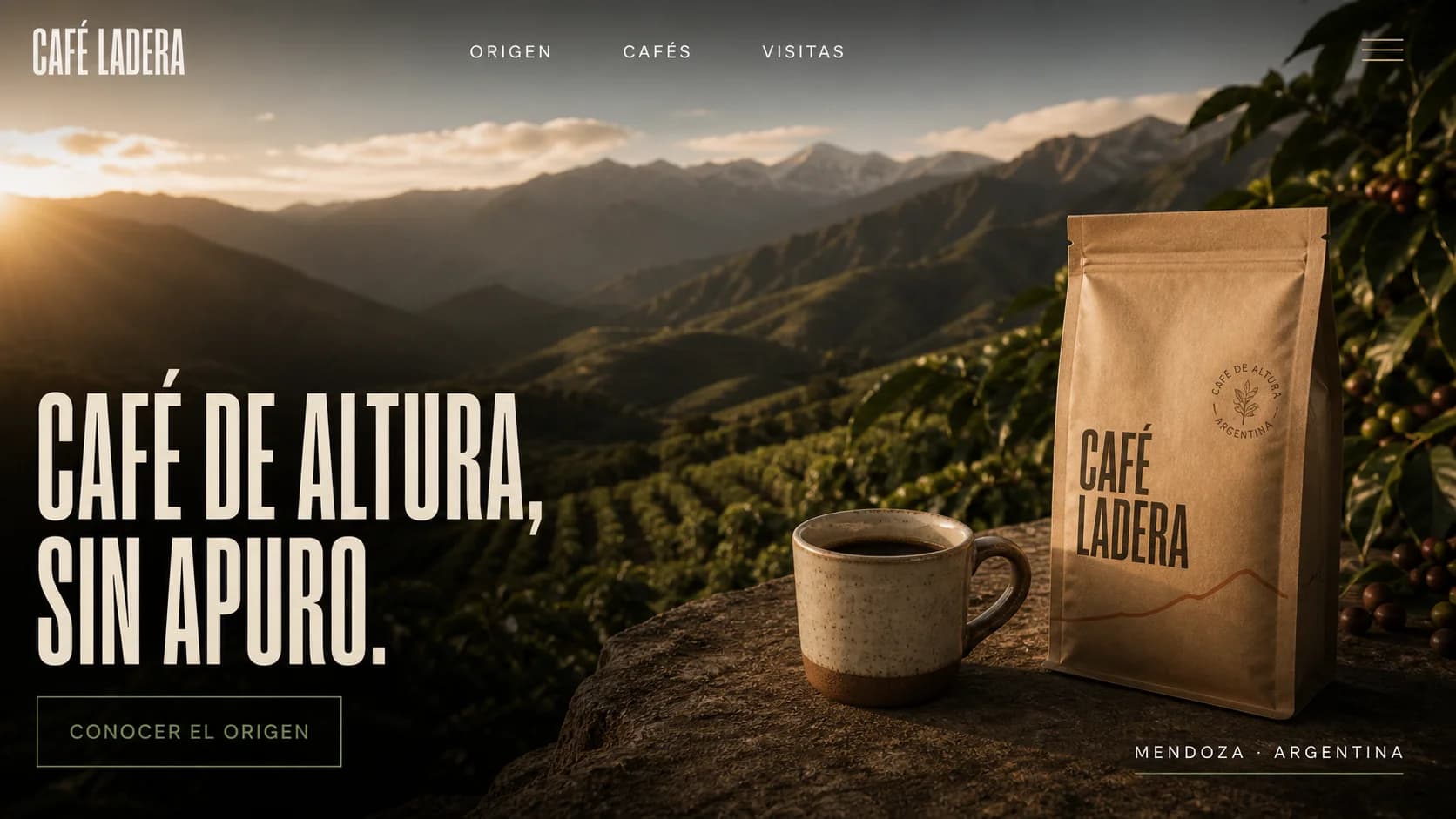 Conceito fictício de landing page para o Café Ladera criado pela Vikka