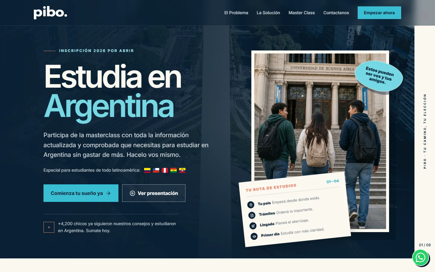 Página inicial do site Estudia Argentina