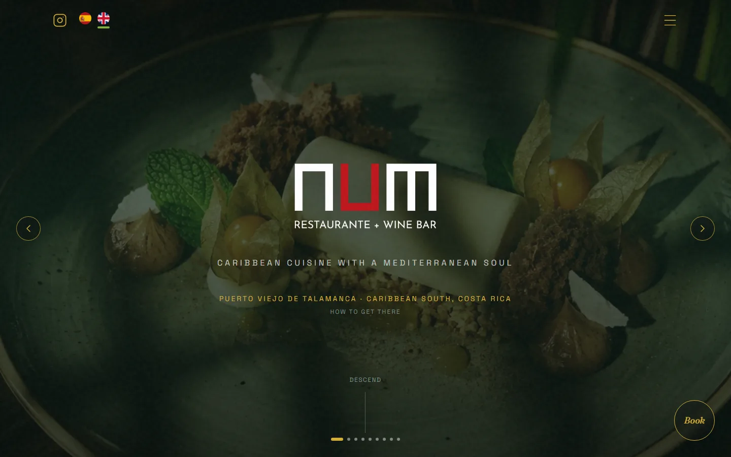 Página inicial do site do NÚM Restaurant & Wine Bar