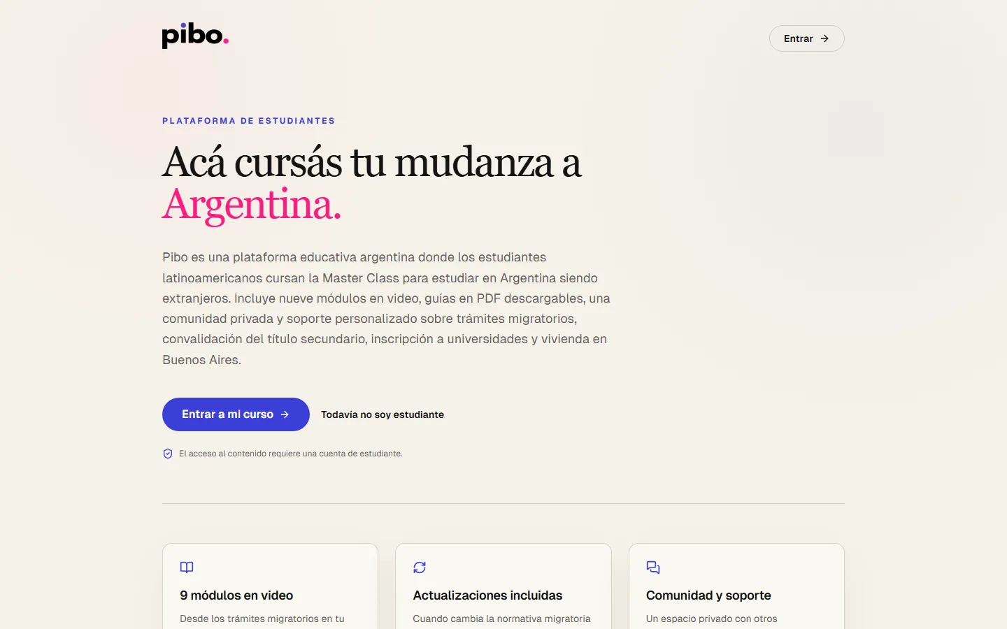 Página inicial da plataforma educacional Pibo
